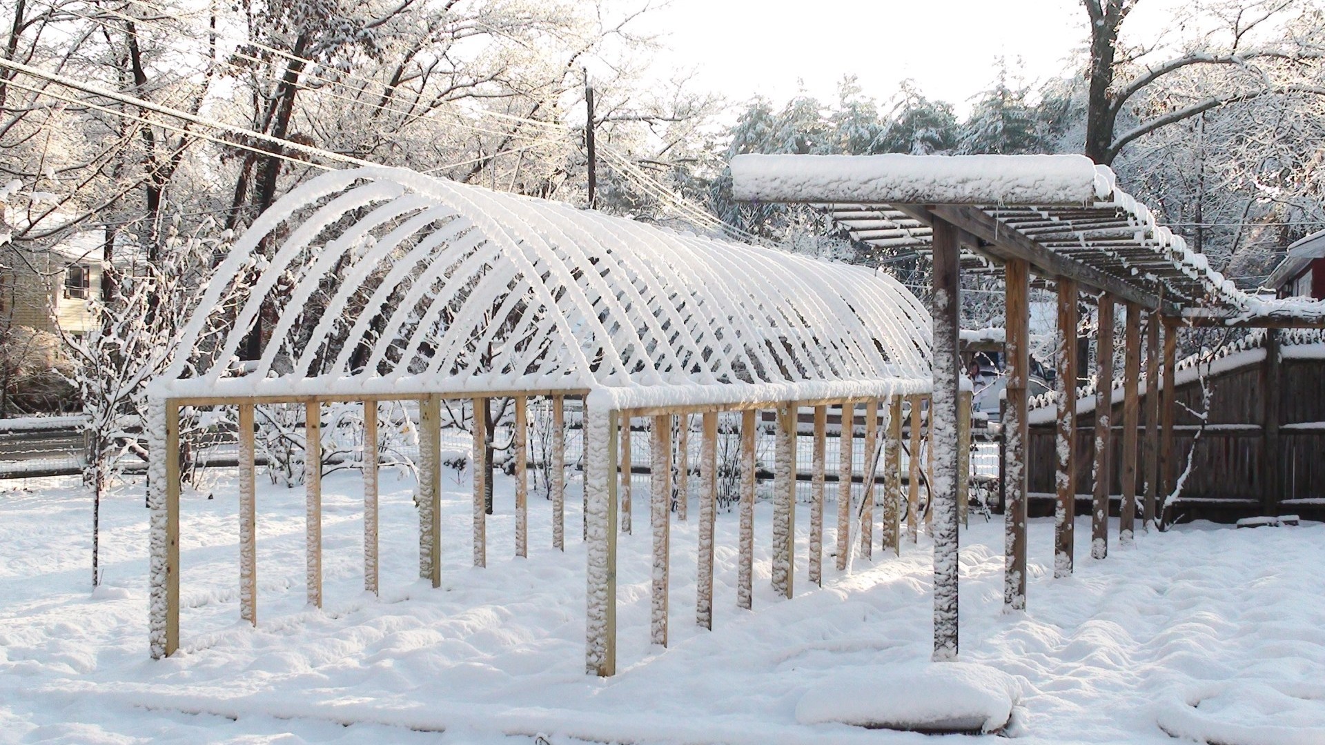 Snow on my backbone green house